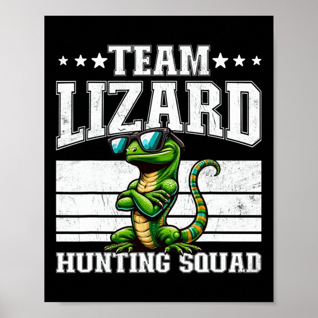 Team Lizard Hunting Squad Funny Retro Gecko Lizard Poster (Front)