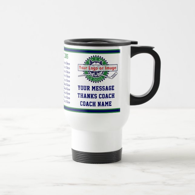 Team Logo, All Player's Names Hockey Coach Gifts Travel Mug (Right)