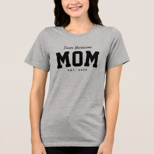 Team mum cute simple personalised black Tri-Blend shirt