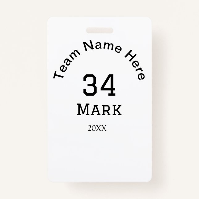 team name add player name date sports men  ID badge (Front)