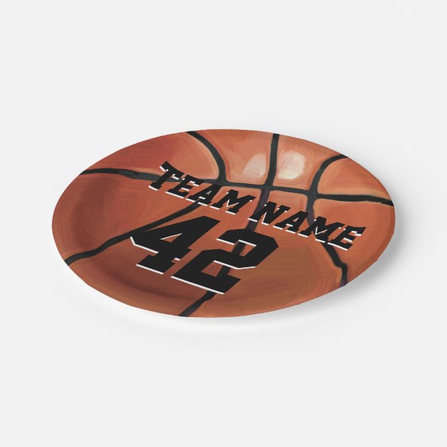 Team Name and Number Basketball Paper Plate (Angled)