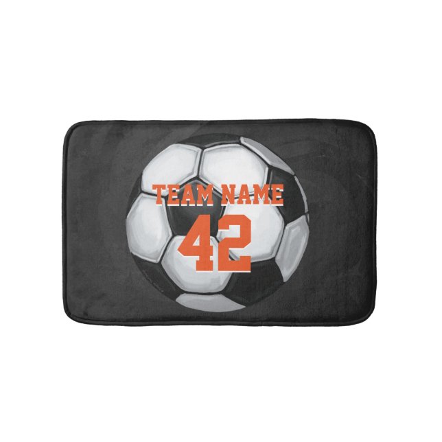 Team Name and Number Soccer Ball Bath Mat (Front)