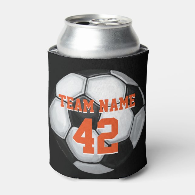 Team Name and Number Soccer Ball Can Cooler (Can Front)