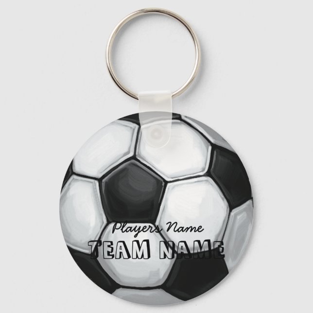 Team Name and Number Soccer Ball Key Ring (Front)