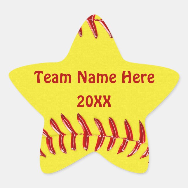 TEAM NAME and YEAR Star Shaped Softball Stickers (Front)