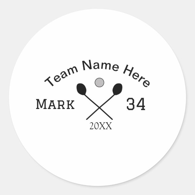 Team name here add name number ball paddle golf  classic round sticker (Front)