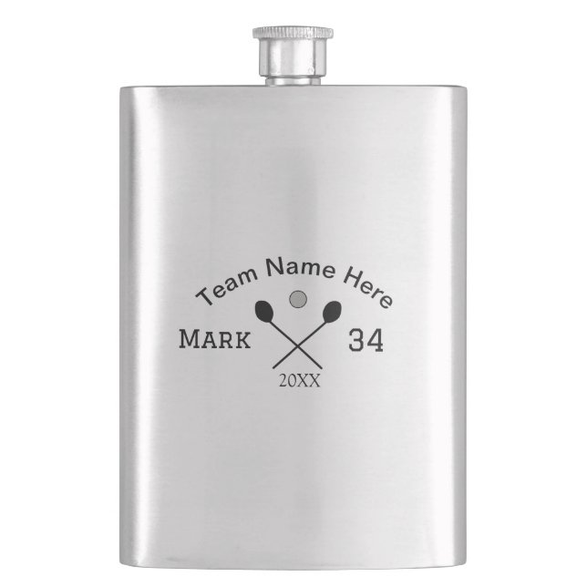 Team name here add name number ball paddle golf  hip flask (Front)