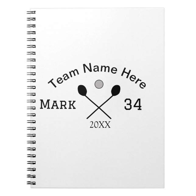 Team name here add name number ball paddle golf  notebook (Front)