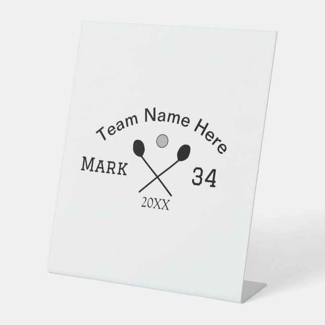 Team name here add name number ball paddle golf  pedestal sign (Front)