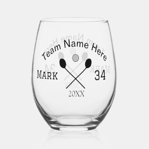 Team name here add name number ball paddle golf stemless wine glass