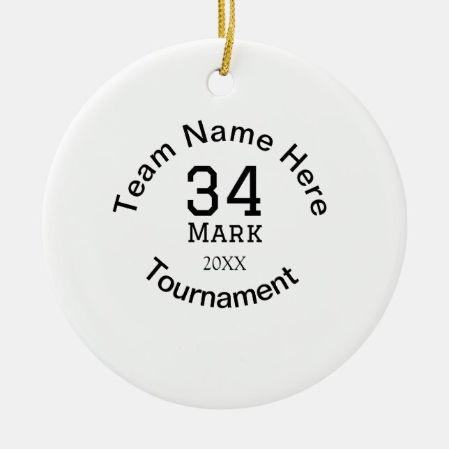 Team name here add name tournament year text ceramic tree decoration (Front)
