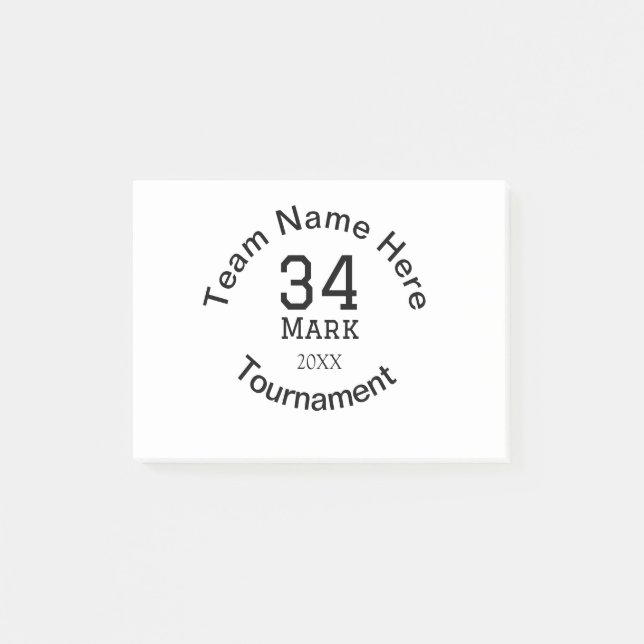 Team name here add name tournament year text post-it notes (Front)