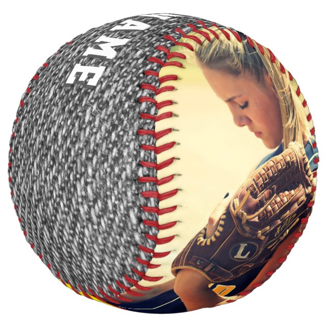 Team Name Number Denim Jeans Photo Custom Softball (Angled)