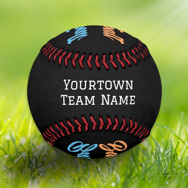 Team Name Number Monogrammed Modern Stylish Baseball (A stylish baseball ball to customize with a team name and number, and monogram initial)