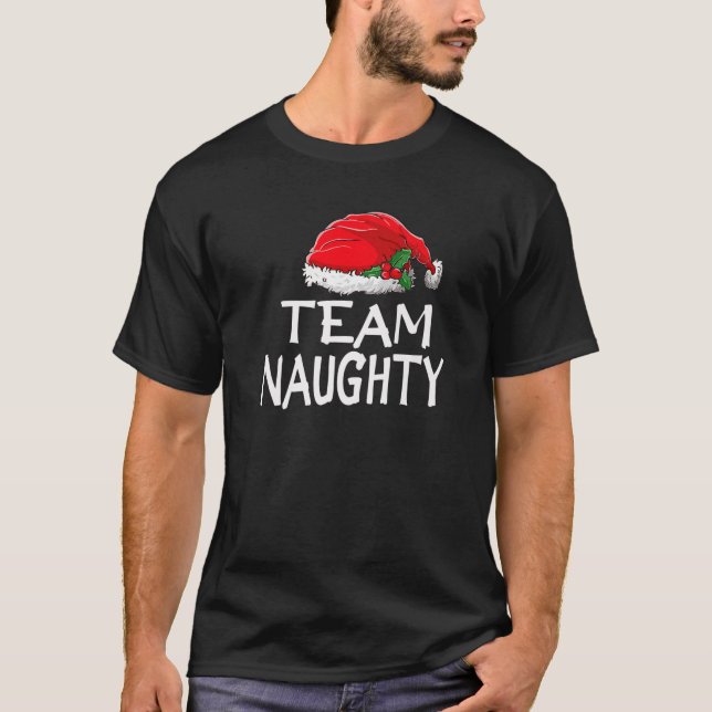 Team Naughty Funny Christmas Pyjamas Santa Claus M T-Shirt (Front)