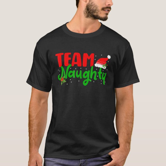 Team Naughty Matching Couples Christmas Pyjamas T-Shirt (Front)