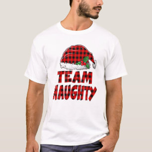 Team Naughty Santa Red Plaid Claus Christmas Pajam T-Shirt