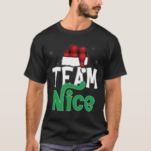 Team Nice Naughty Plaid Xmas Pjs 2024 Funny Couple T-Shirt
