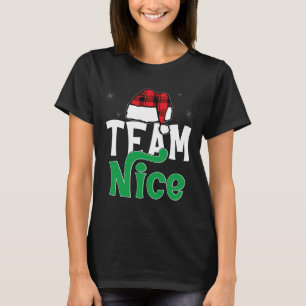 Team Nice Naughty Plaid Xmas Pjs 2024 Funny Couple T-Shirt