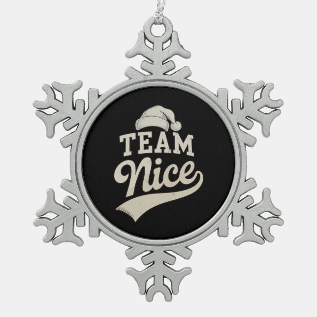 Team Nice Santa Hat Christmas Xmas Matching Family Snowflake Pewter Christmas Ornament (Front)