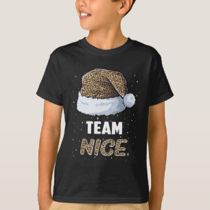 Team Nice Santa Leopard Hat Pyjamas Family Xmas Me T-Shirt