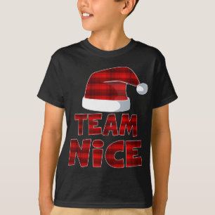 Team Nice Santa Red Plaid Claus Christmas Pajama F T-Shirt