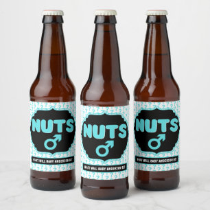 Team Nuts Funny Gender Reveal Baby Shower Beer Bottle Label