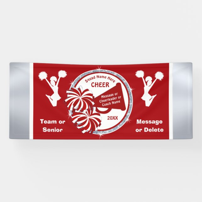 Team or Senior Cheer Banners, Personalised Red  Banner (Horizontal)