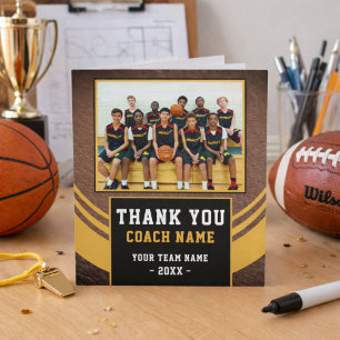 Team Photo Basketball Coach Thank You Card