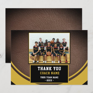 Team Photo Basketball Coach Thank You Card