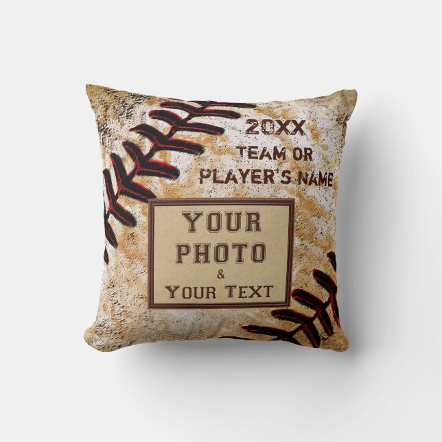 TEAM PHOTO, NAME, YEAR Custom Baseball Team Gifts Cushion (Front)