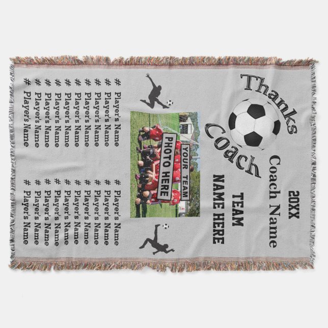 Team Photo, Players Names Great Soccer Coach Gifts Throw Blanket (Front)