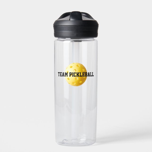 TEAM PICKLEBALL Sports Yellow Ball Fun Water Bottle (Front)