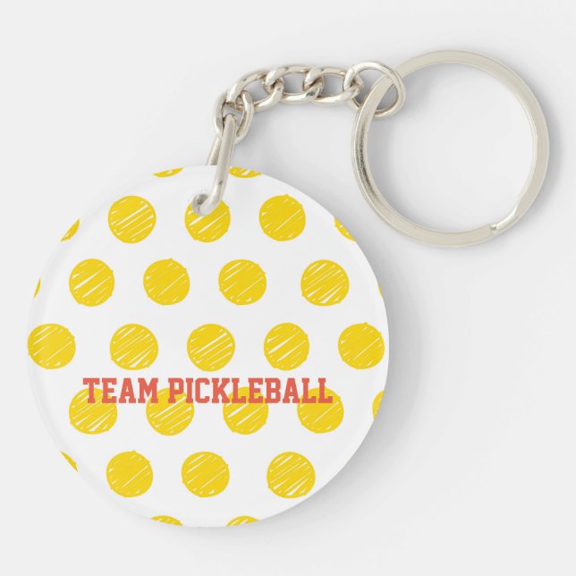 Team Pickleball Yellow Polka Dot Balls Sports  Key Ring (Back)