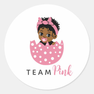 Team Pink African American Baby Girl In Egg Classic Round Sticker