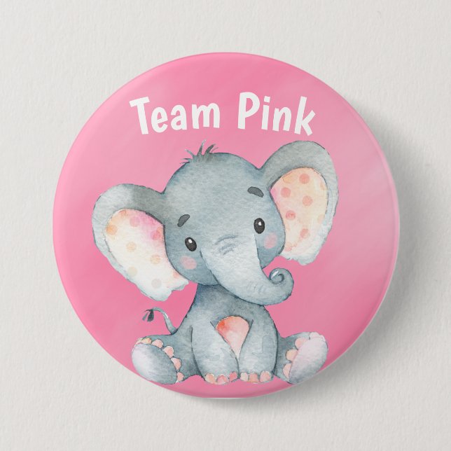 Team Pink Baby Elephant Girl Baby Shower Guess 7.5 Cm Round Badge (Front)