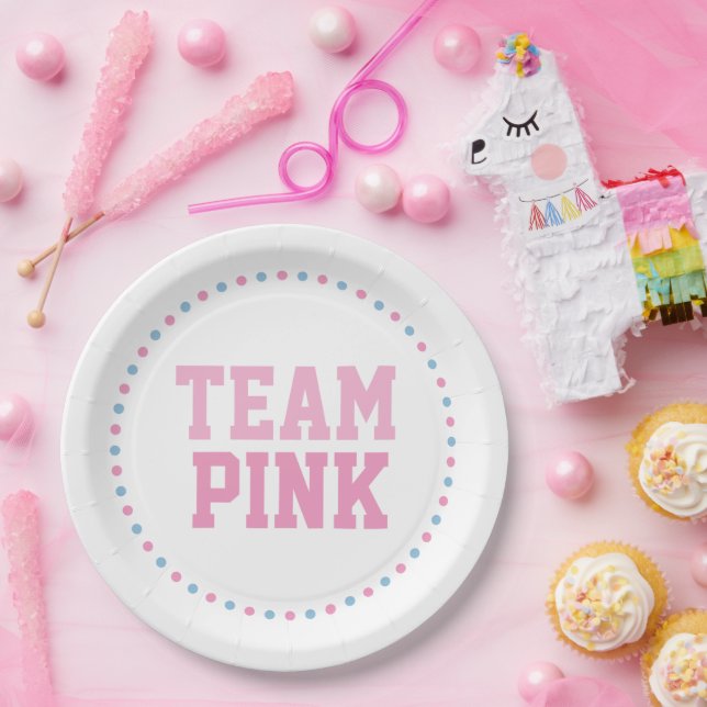 Team Pink Baby Gender Reveal Party Plates (Party)