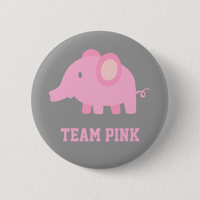 Team Pink, Baby Girl Elephant, Gender Reveal Party 6 Cm Round Badge (Front)