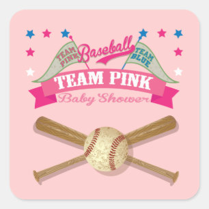 Team Pink Baseball baby shower stickers