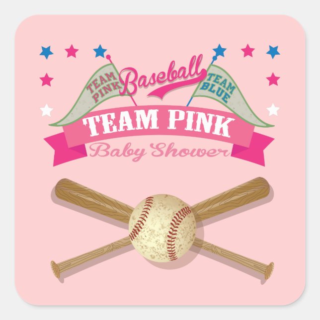 Team Pink Baseball baby shower stickers (Front)