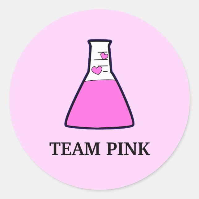 Team Pink Gender Reveal Science Beaker Classic Round Sticker (Front)