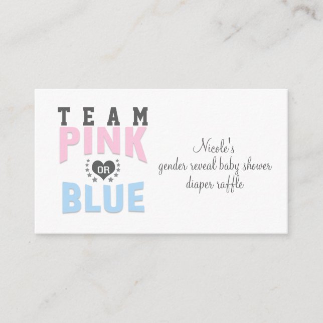 Team PINK or BLUE Gender Reveal Diaper Raffle Card (Front)