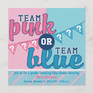 Team Pink Or Blue Gender Reveal Shower Invitation