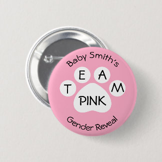 Team Pink Paw Print Gender Reveal 6 Cm Round Badge
