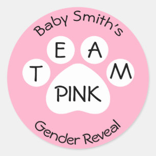 Team Pink Paw Print Gender Reveal Classic Round Sticker
