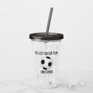 Team & Player Name Black and White Soccer Ball Acrylic Tumbler