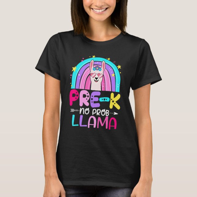 Team Pre k Teacher Rainbow No Prob Llama 100th Day T-Shirt (Front)