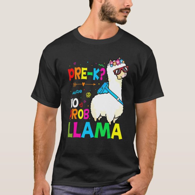 Team Pre K Teacher Rainbow No Prob Llama 100th Day T-Shirt (Front)