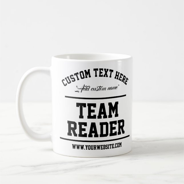 Team Reader. Modern White and Black. Text Template Coffee Mug (Left)