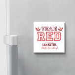 TEAM RED Member Magnet<br><div class="desc">Show you're a hard-core red chile fan with this Team Red design. Includes decorative peppers and a dotted border. Personalise with your name and come up with a team role. Maybe you're the head taster or the designated peeler. Also available in Team Green. Matching products available.</div>